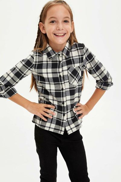 

defacto girl fashion lapel long sleeve shirt girls casual plaid loose kids comfort sport shirts autumn - m3401a619au
