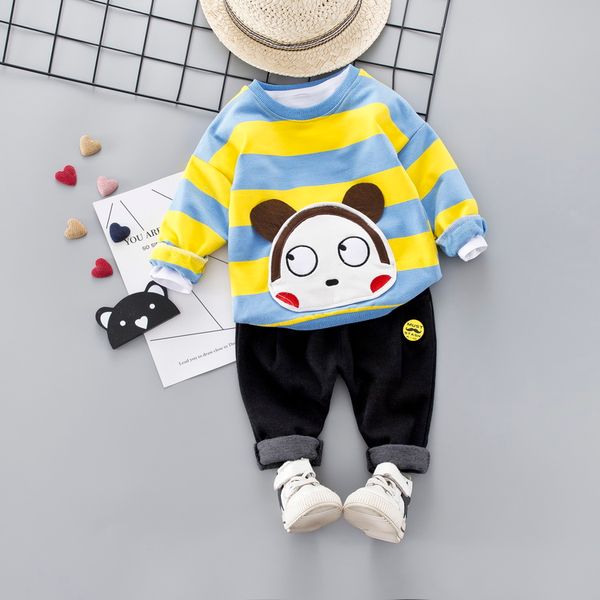 

diimuu 2 шт. мальчики девочки одежда хлопок набор малышей детская одежда полосатый с длинным рукавом печати топы причинно брюки партии костю, White