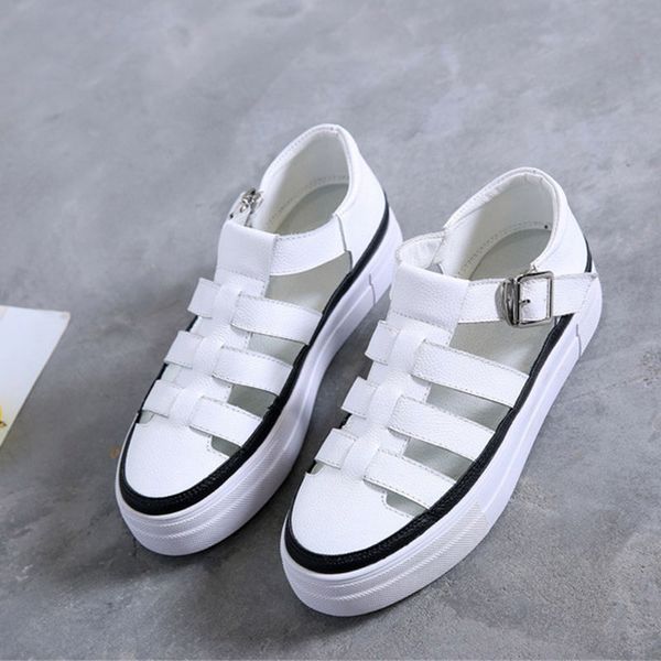

womens summer platform shoes woman genuine leather sandals women chunky heels white sandals gladiator sandale plate femme, Black