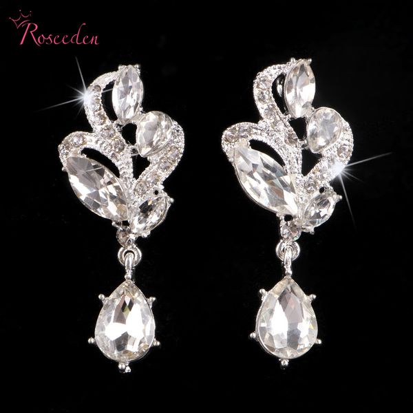 

sparkling glass crystal rhinestone waterdrop elegant flroal leaves austrian waterdrop earring women wedding party jewelry re451, Silver