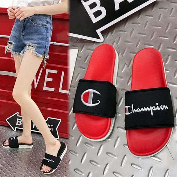 

champions letter sandals summer trendy slippers boys girls flip flops fashion platform flat slide slipper outdoor beach shoes 2 color, Black;grey