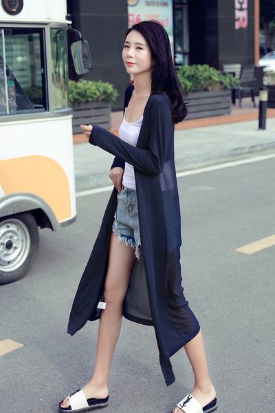 

chiffon with modal panelled sun protective clothing designer solid womens summer rash guards fashion donna coats, Black