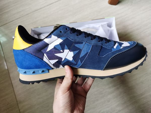 

new fashion stud camouflage sneakers shoes footwear women genuine leather flats brand designer rockrunner trainers men casual shoes 35-46, Black