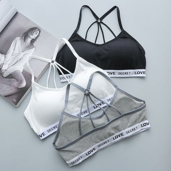 

ladies tank ladies tank crop women striped padded bra tank vest fitness stretch womens genie letter workout bras, White
