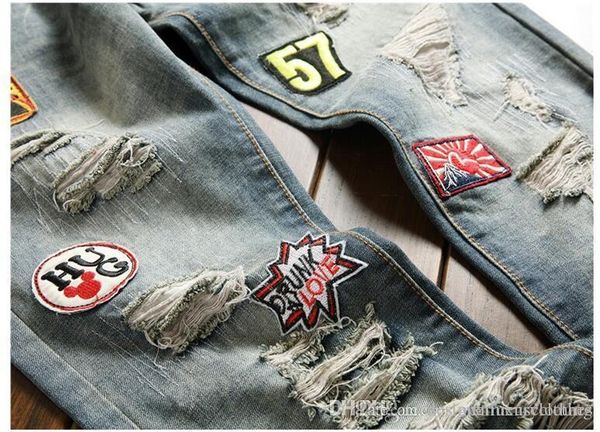 

mens designer ripped jeans fashion straight slim fit male teenager skateboard rapper hihop jeans pants