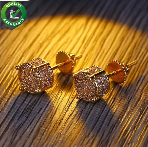 

designer earrings mens hip hop jewelry fashion diamond luxury women stud earrings 18k bling bling cz gold plated screw wedding accessories, Golden