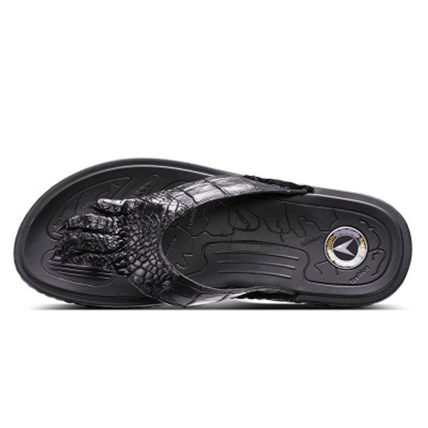 

hongqingying crocodile leather slippers for men casual platform sandals simple clip-on personality wear non-slip claws leather flip-flops, Black