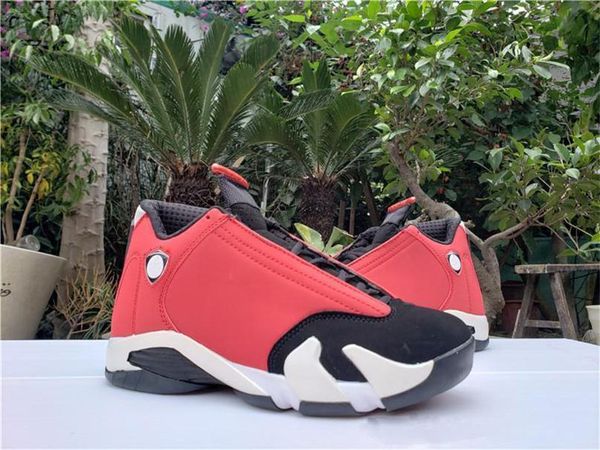 

authentic 2019 14 og high gym red men basketball shoes gym red black white retro 14s 487471-006 sports shoes sneakers 7-13