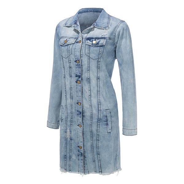 

autumn winter korean denim jacket women slim long base coat 2019 women's jeans jackets coats cool hole open front overcoat, Black;brown