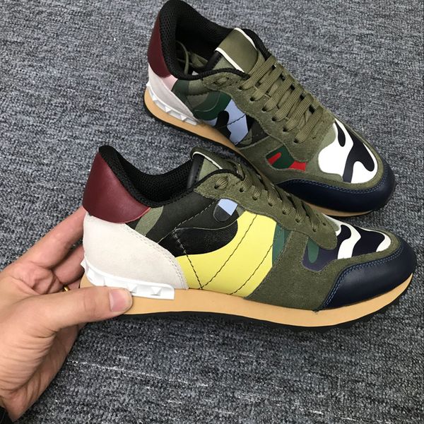 

genuine leather women and mens casual shoes camo/butterfly v stud sneakers designer runway celeb fashion flat shoes, Black