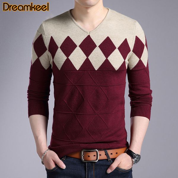

sweater men slim fit pullover new arrival cashmere wool men clothes pattern v-neck men's sweaters plaid knitted sweater y, White;black