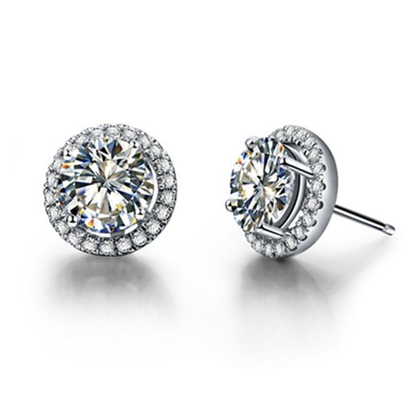 

sterling silver jewelry 1/2 carat/ piece halo paved round nscd diamond earrings stud for women 18k white gold plated brand earrings female
