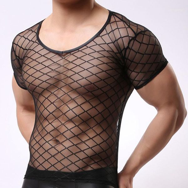 

o neck for men designer sheer mesh tshirts black hollow out breathable thin tees with comfort short sleeve, White;black