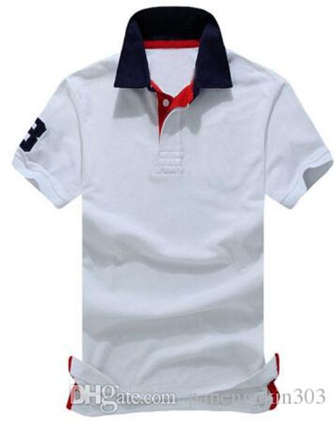

us brand men's solid polos big horse printed number 3 on sleeve cotton sport polo shirts business casual tshirt white navy blue, White;black