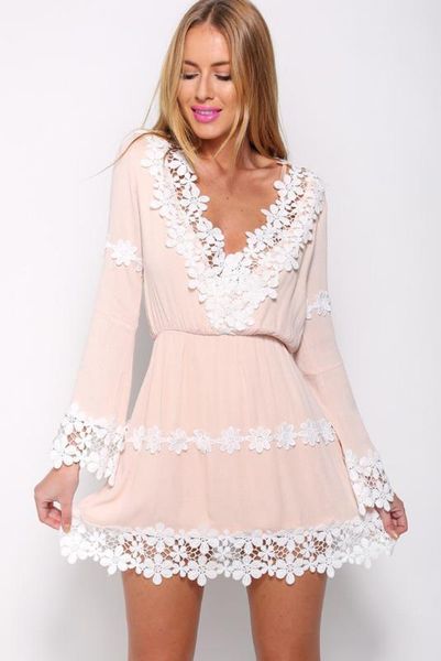 

new lady summer vestidos v-neck lace ruffles clothes pink, White