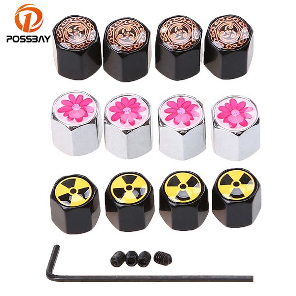 

possbay universal metal anti-theft car tyre air valve caps bicycle auto tire air stem cap silver/black anti theft dust covers