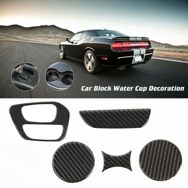 

carbon fiber gear shift & cup holder trim decoration stickers for dodge challenger 2015 up car interior accessories
