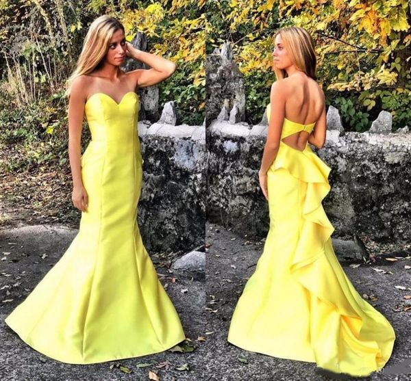 

long mermaid yellow prom dresses sweetheart neckline hollow back 2020 fashion evening party gowns plus size customize, Black