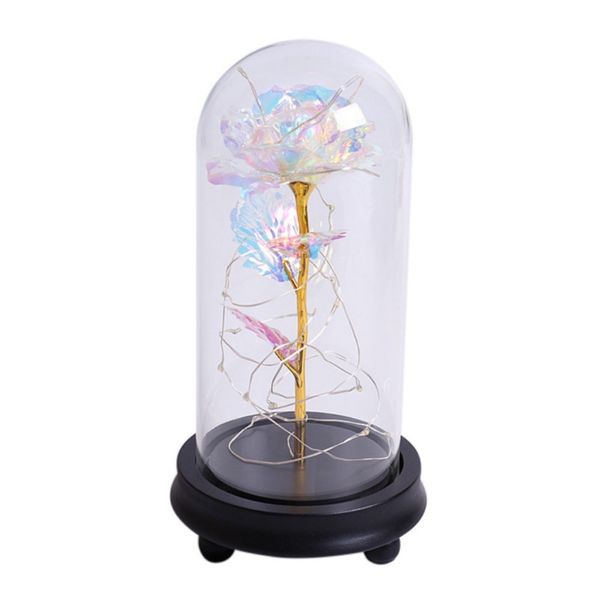 

artificial gold foil rose flower with led light in glass dome birthday gift for ladys for mother's day valentines day gift