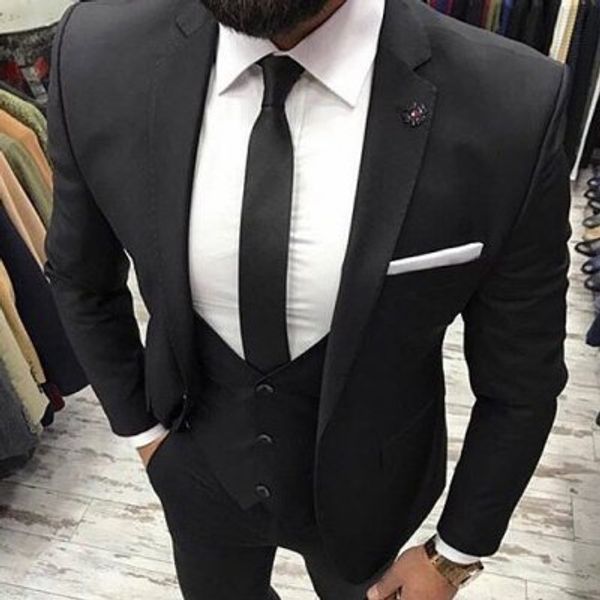 

популярные one button groomsmen нотч groom tuxedos мужские костюмы свадебные / prom best man blazer (куртка + брюки + жилет + галстук) 660, Black;gray