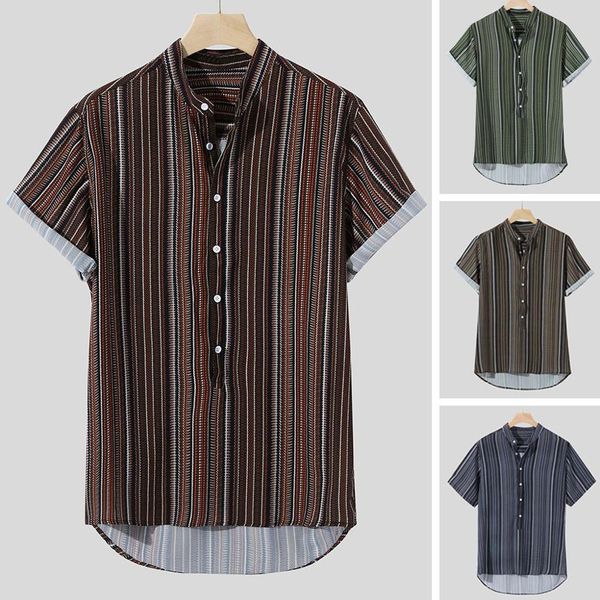 

men's casual shirts 2021 men fashion arrivals slim fit male shirt summer striped buttons breathable short sleeve henley -3xl, White;black