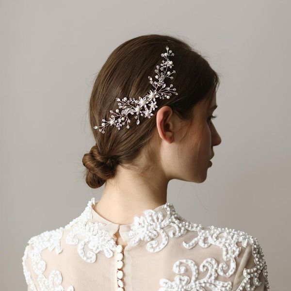

elegant silver flower hairpins gorgeous pearl rhinestone combs headpieces prom bridal wedding hair accessories jewelry ornaments, Golden;white