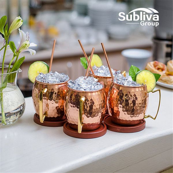 4 peças 550ml 18 Onças Moscow Mule caneca de aço inoxidável martelado cobre banhados Cup Beer Cup Coffee Bar Copos C19041302