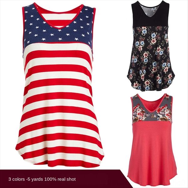 

2020 's casual printed sleeveless v-neck striped t-shirt 2020 women vest vest's casual printed sleeveless v-neck striped vest t-sh, White