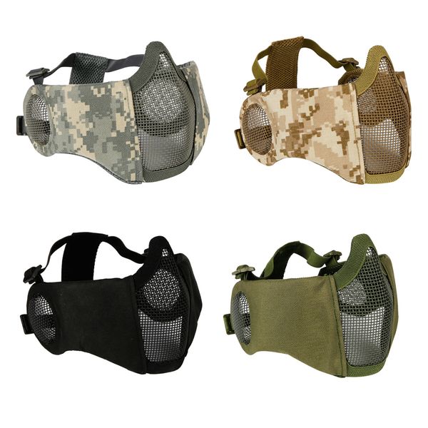 

au foldable half face mesh mask with ear protection tactical lower face protective mask, Black
