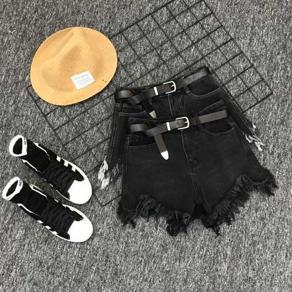 

irregular denim shorts fashion tassel high waist shorts female college style crimping korean wide leg denim f1116, White;black