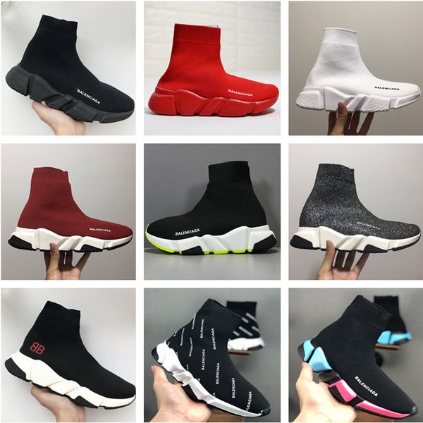 

New balenciaga peed ca ual hoe fa hion trainer walking hoe men women de igner luxury tretch knit mid ock neaker port boot, Black