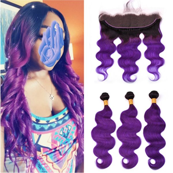 2019 Peruvian Human Hair Body Wave Ombre Purple 3bundles Black