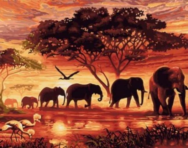 

закат слоны-paint by numbers наборы для взрослых diy раскраски по номерам рисовать на холсте ручная роспись красивая живопись по номерам