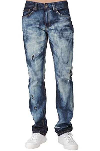 

level 7 men's slim fit dark blue 5-pocket jeans with paint splatter