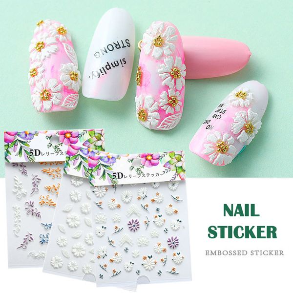 

2019 newly 5d nail stickers flower series embossed nail sticker kg66, Black