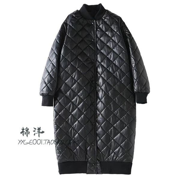 

2018 winter new women's baseball collar leather long parkas casual thicken loose coat fashion jackets winter womens, Black