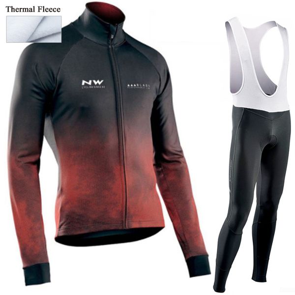 

cycling kit mens 2020 winter thermal fleece cycling clothes nw men's jersey suit outdoor riding bike mtb clothing bib pants set, Black;blue
