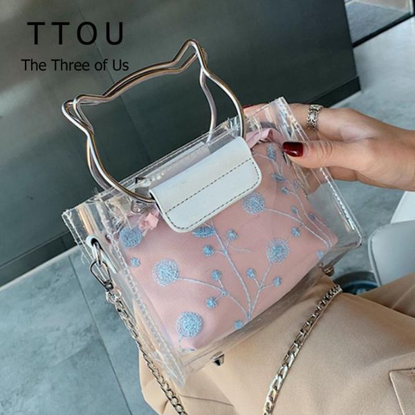 

clear transparent cat shape women handbags girls cute fashion composite bag mini small shoulder message bag