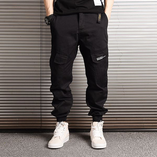 

fashion streetwear men jeans loose fit multi pockets cargo pants japanese hip hop jeans men camouflage joggers pants, Blue