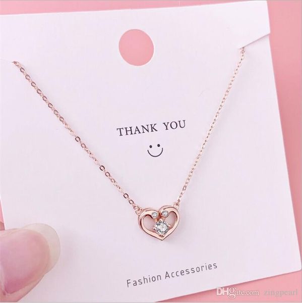 

love heart shape свон ожерелье cz кристалл 925 стерлингового серебра ключицы цепи ожерелья сладкое розовое золото цвет choker ювелирные изде, Silver