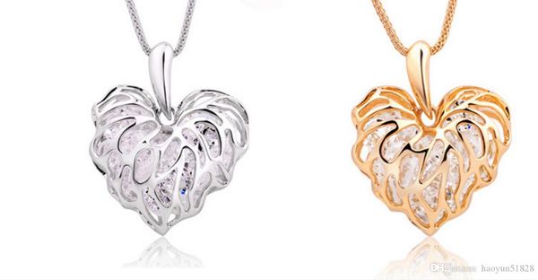 

hollow love heart leaves zircon bracelet necklace peach heart necklace, Silver