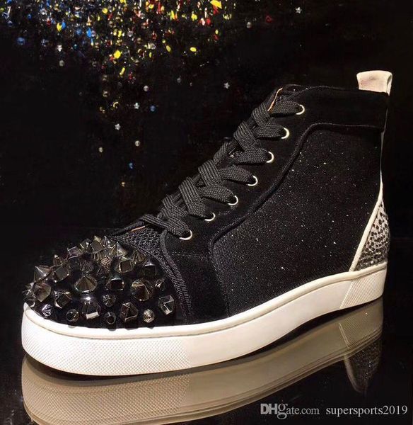 

winter sneakers men's shoes studded sneakers red bottom brand,casual fashion mens genuine leather flats shoes with blue strass pik snea, Black