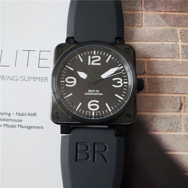 

brand ceramic mens watches automatic br01 designer waterproof luxury square rubber case 46mm strap movement watch swiss watch quali vkwl, Slivery;brown