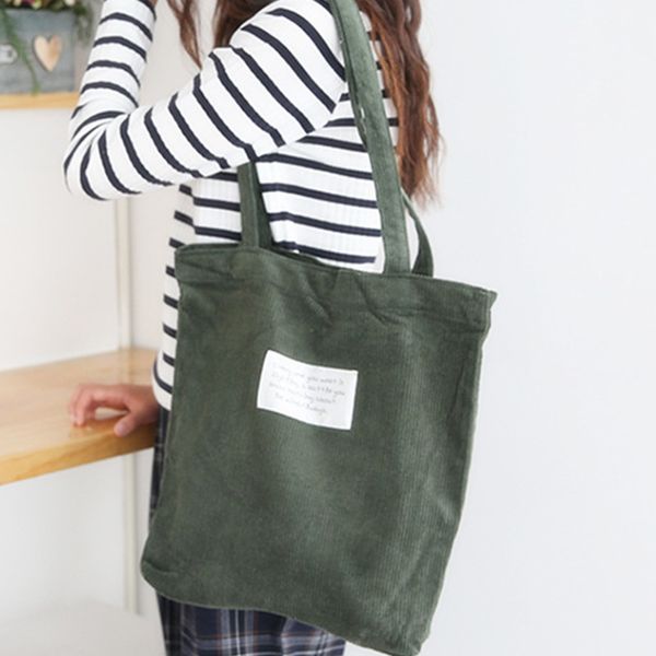 

vintage versatile corduroy single shoulder cotton cloth with five colors women letter casual fashion hand bags girls simple bag