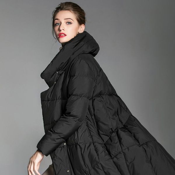 

women's down & parkas europe and the united states slim jacket female 2021 long section white duck thick autumn winter over knee, Black
