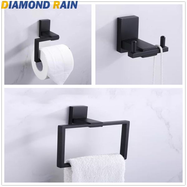 

black matte bathroom hardware sets 304 stainless steel bathroom accessories wall mounted towel ring toilet paper holder dr-78