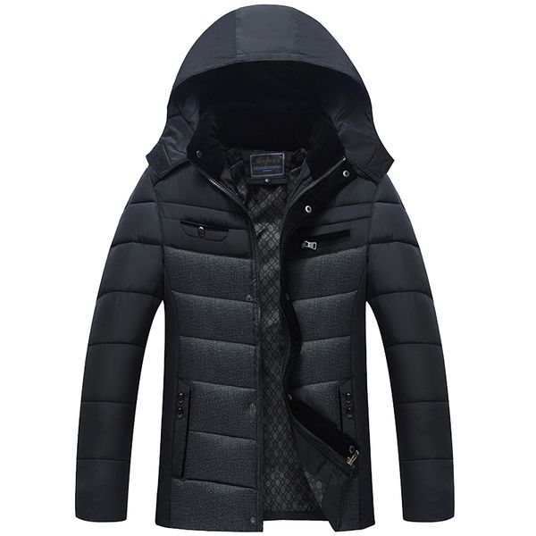 

2019 thick warm outwear softshell varsity winter jacket men waterproof hoodie men ultralight down parkas snow cold, Black