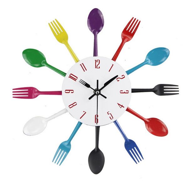 

spoon fork quartz electronic wall mounted clocks creative cutlery metal kitchen wall clock modern decorative horloge murale