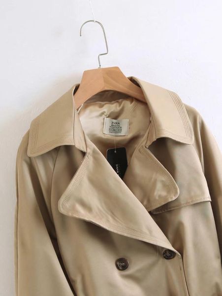 

models 2019 autumn winret new western fashion coat jacket waist lace up long-sleeve trench women coat, Tan;black