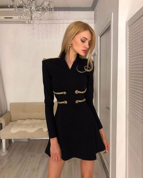 

women black elegant v-neck long sleeve button dress 2018 new high qualit vestido celebrity evening party bandage bodycon dresses, Black;gray